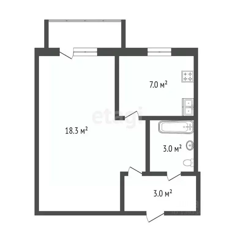 1-к кв. Тюменская область, Тюмень ул. Малыгина, 57 (33.0 м) - Фото 2