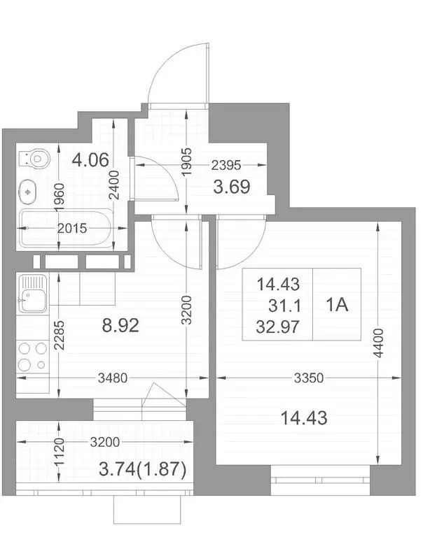 1-комнатная квартира: Казань, улица Петра Полушкина, 5/2 (32.97 м) - Фото 1