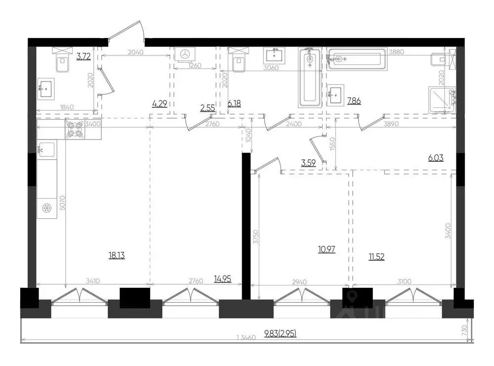 3-к кв. Татарстан, Казань Яналиф жилой комплекс (92.74 м) - Фото 1