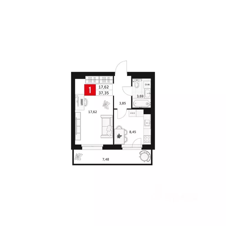 1-к кв. Башкортостан, Уфа ул. Большая Московская, 11 (37.35 м) - Фото 1