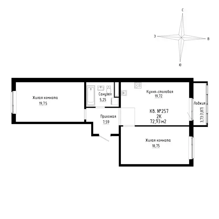 2-комнатная квартира: Новый, ЖК ДНС Сити (72.93 м) - Фото 0