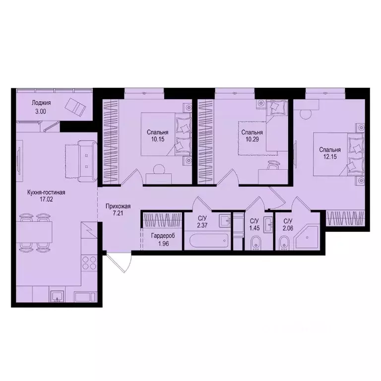 3-к кв. Ленинградская область, Всеволожский район, Заневское городское ... - Фото 1