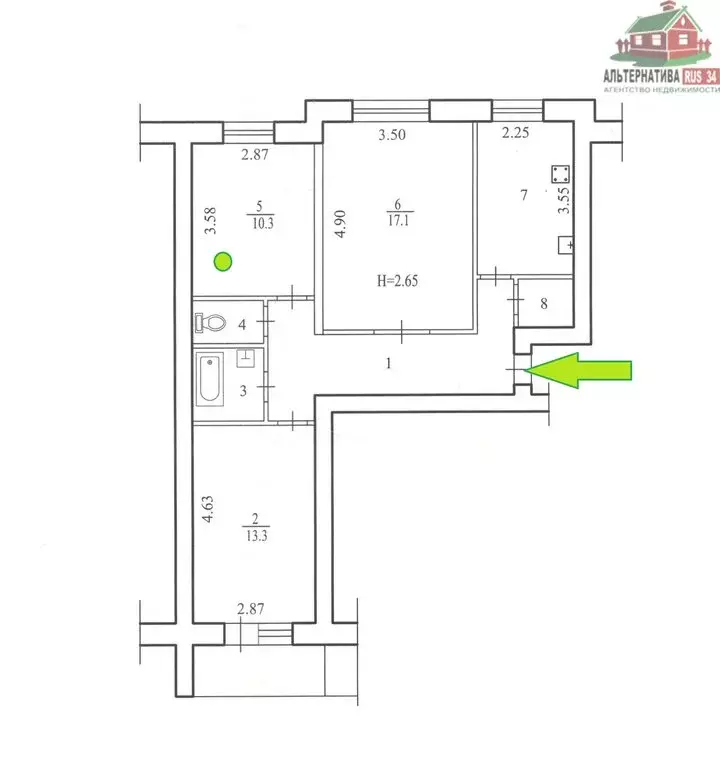 1к в 3-комнатной квартире (10.3 м) - Фото 0