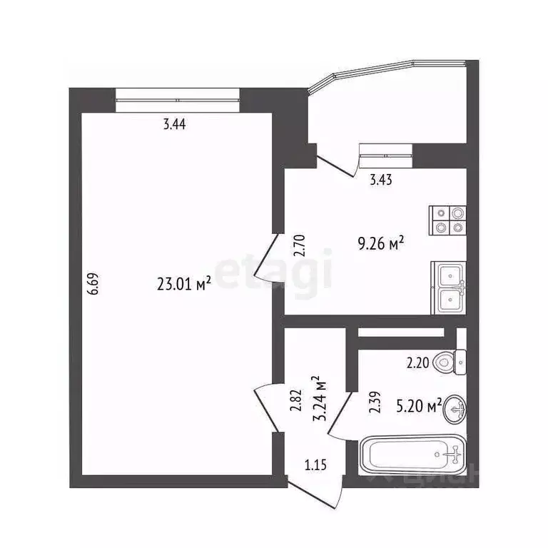 1-к кв. Тюменская область, Тюмень ул. Александра Митинского, 6 (40.9 ... - Фото 2