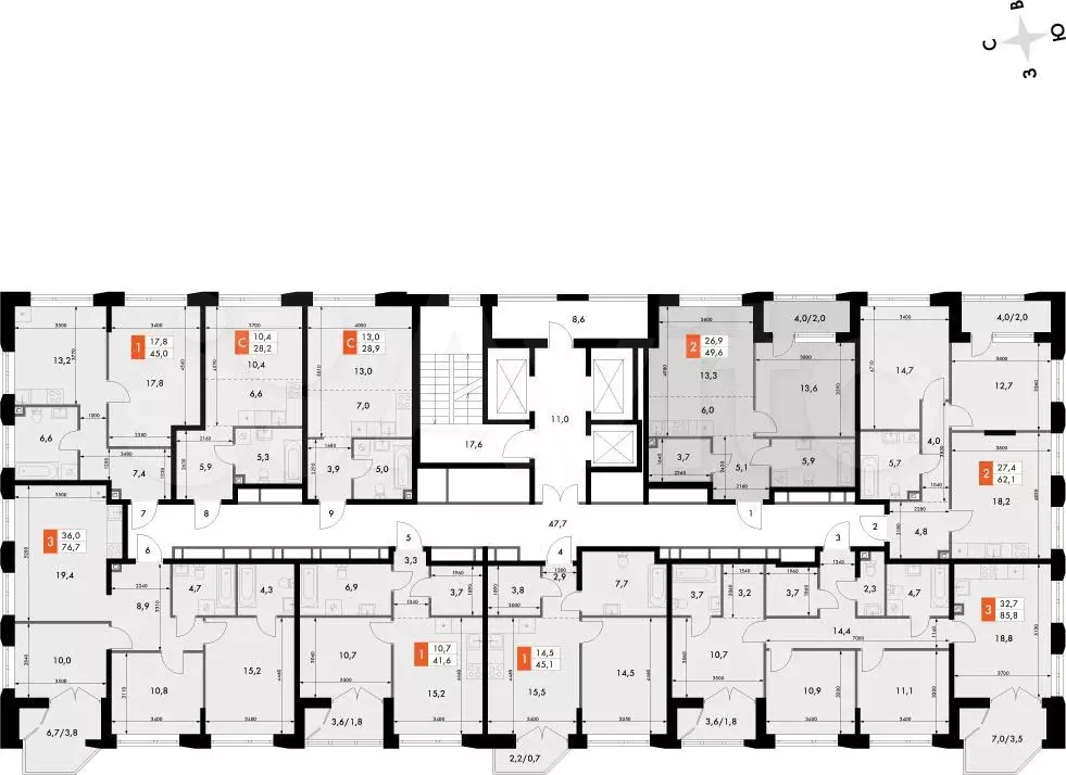 2-к. квартира, 49,6 м, 11/16 эт. - Фото 1