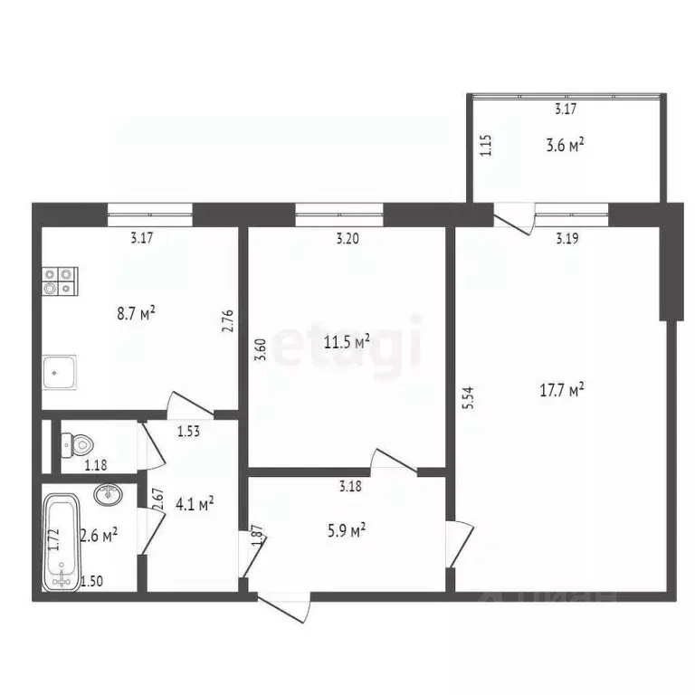 2-к кв. Белгородская область, Шебекино ул. Ленина, 90 (51.0 м) - Фото 1