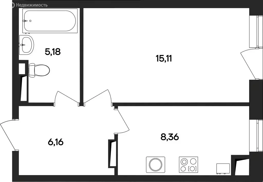 1-комнатная квартира: Заозёрное, жилой комплекс Кубики (34.81 м) - Фото 1
