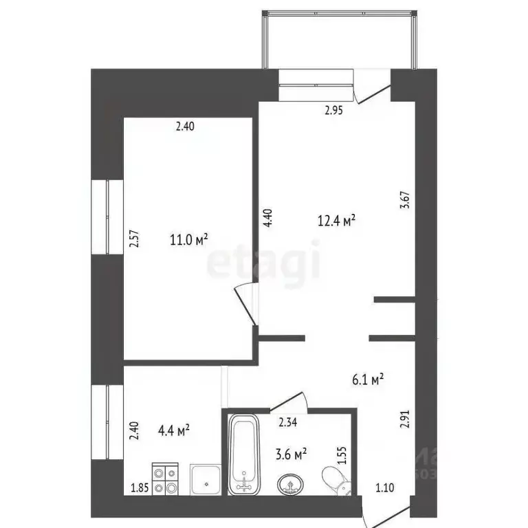 2-к кв. Нижегородская область, Выкса Гоголя мкр, 20 (38.0 м) - Фото 1