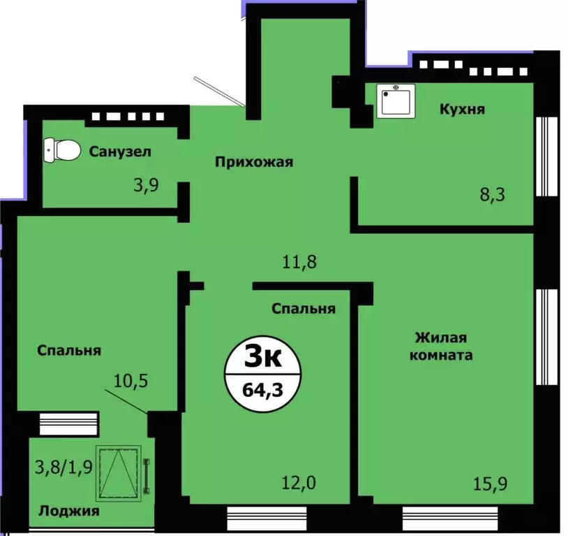 Продаётся 3-к квартира, 64.3 м - Фото 1