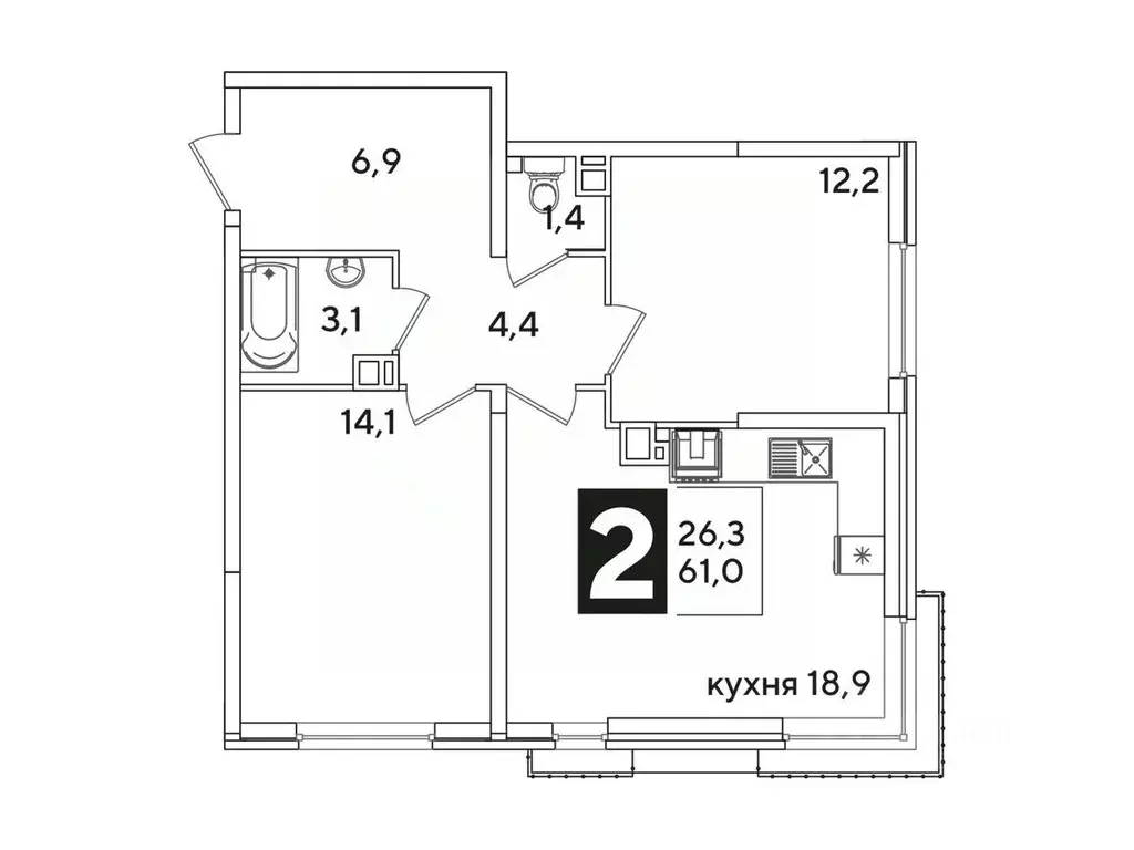 2-к кв. Краснодарский край, Краснодар ул. Ивана Беличенко, 90к2 (61.0 ... - Фото 1