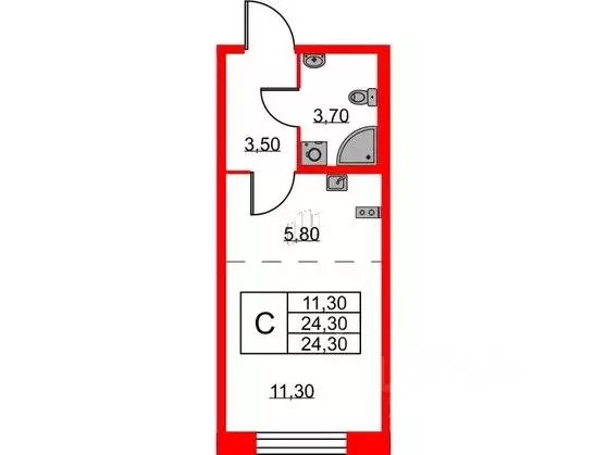Студия Санкт-Петербург Петровский просп., 9к2 (24.2 м) - Фото 0