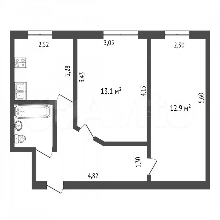 2-к. квартира, 44 м, 1/5 эт. - Фото 0