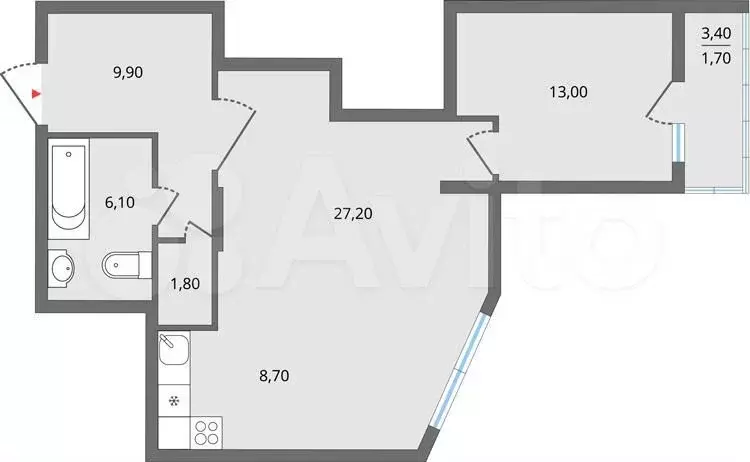 2-к. квартира, 67,6 м, 13/25 эт. - Фото 1