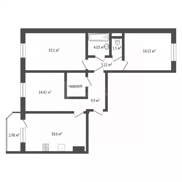 3-к кв. Тюменская область, Тюмень Кремлевская ул., 85к1 (85.5 м) - Фото 1