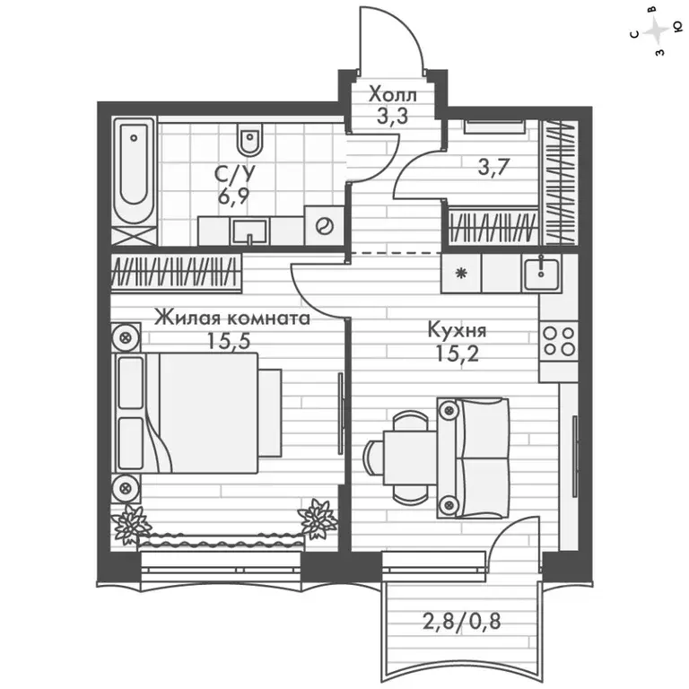 1-к кв. Нижегородская область, Нижний Новгород Черниговская ул. (45.4 ... - Фото 2