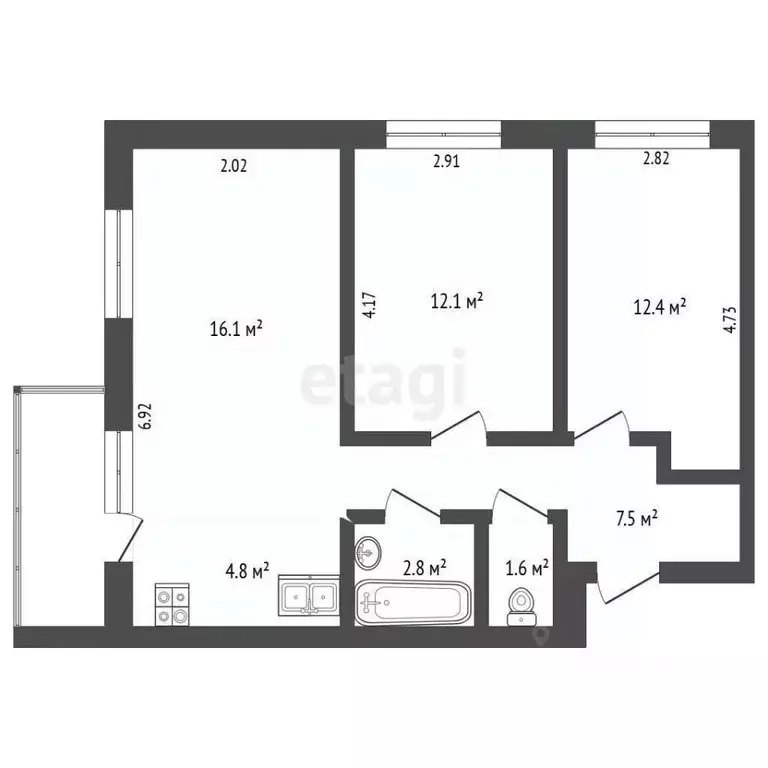 2-к кв. Архангельская область, Архангельск ул. Дежневцев, 5 (46.6 м) - Фото 1