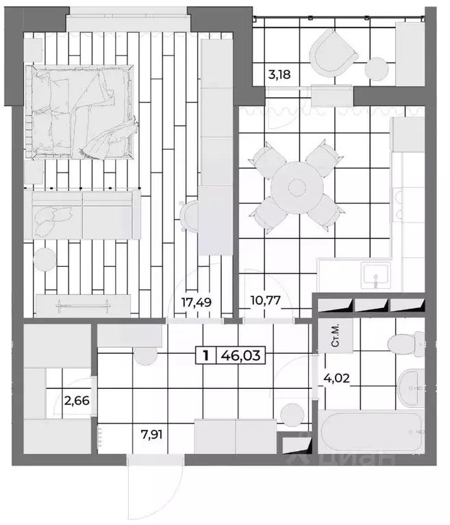 1-к кв. Орловская область, Орел Мясокомбинат мкр,  (44.44 м) - Фото 0