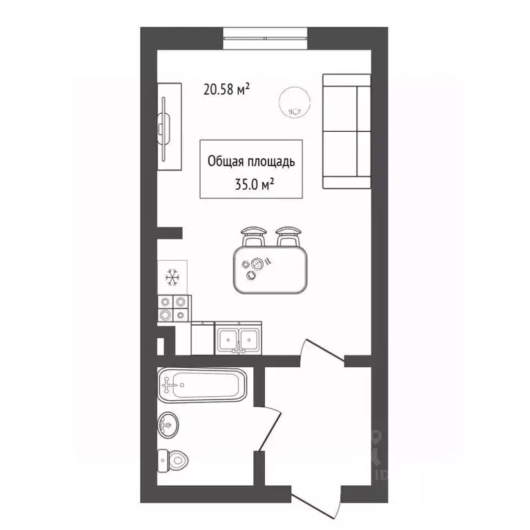 Студия Новосибирская область, Новосибирск ул. Тюленина, 21 (35.0 м) - Фото 2