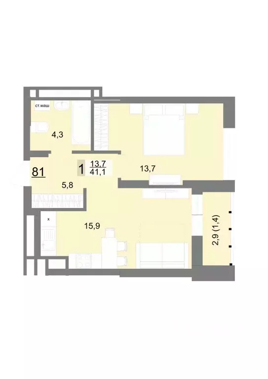 1-к кв. Свердловская область, Екатеринбург ул. Шаумяна, 77 (41.1 м) - Фото 1