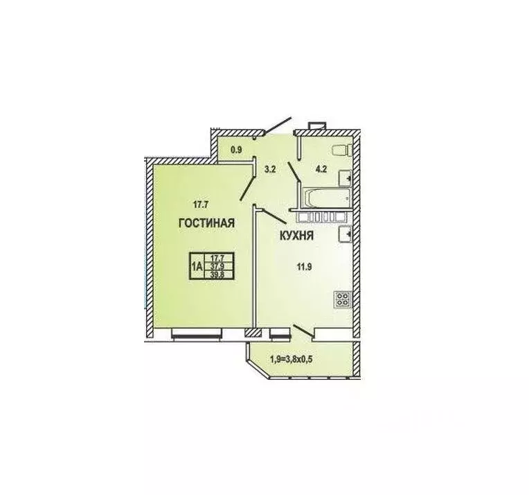 Квартира, 1 комната, 38.4 м - Фото 0