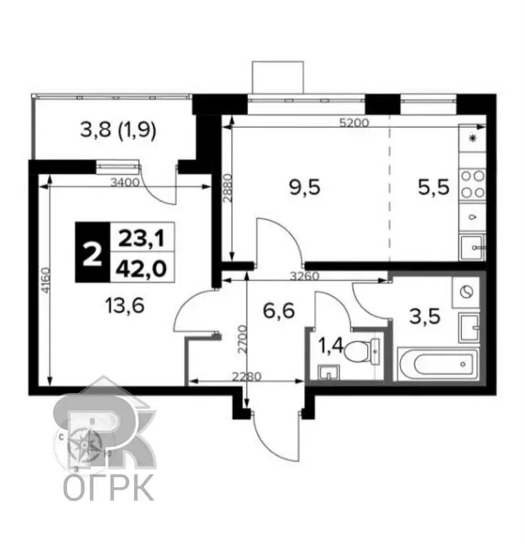 2-комнатная квартира: деревня Сапроново, Донская улица, 7 (42 м) - Фото 1