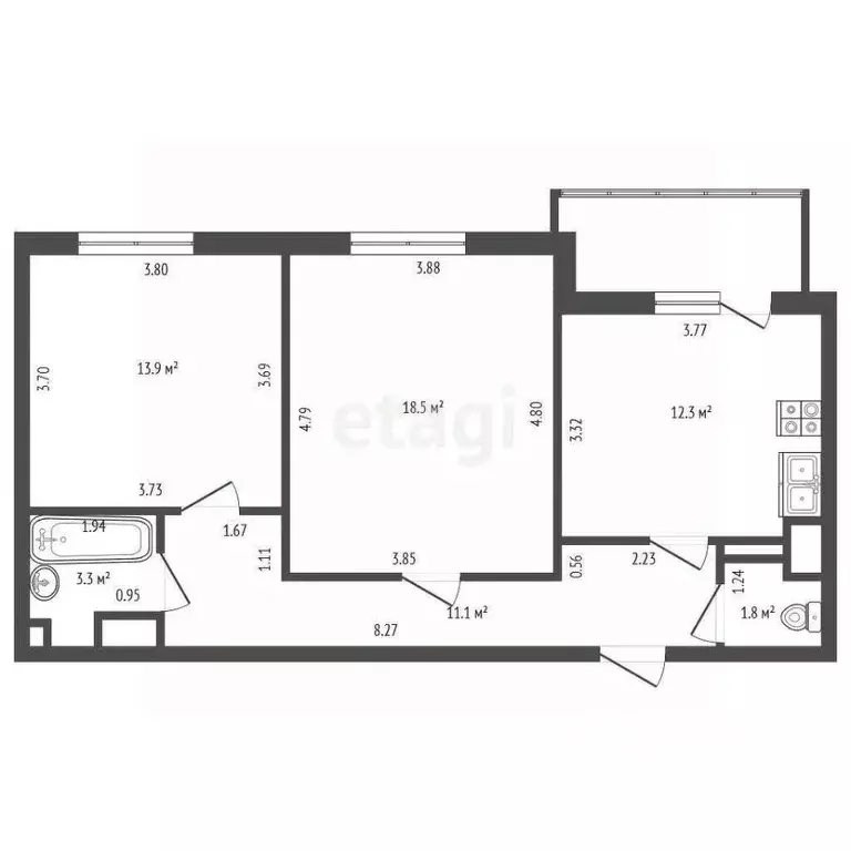 2-к кв. Санкт-Петербург Комендантский просп., 62 (60.9 м) - Фото 2