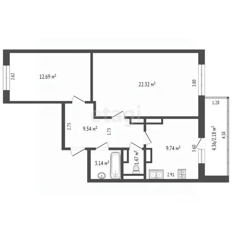 2-к кв. Ханты-Мансийский АО, Нягань 7-й мкр, 1 (59.1 м) - Фото 1