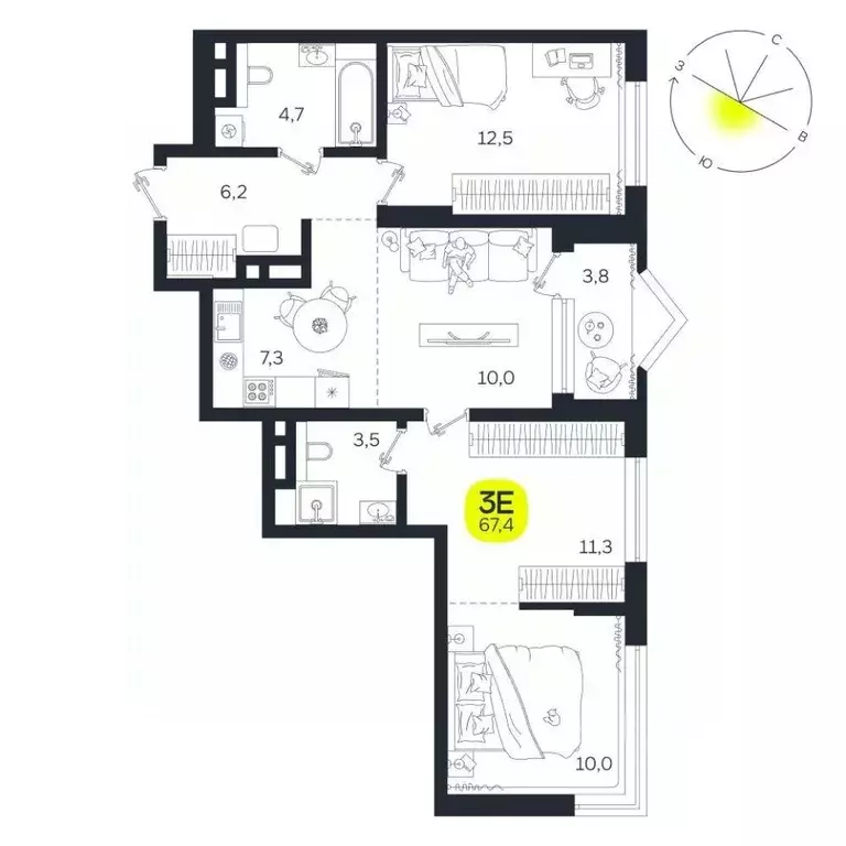 3-к кв. Свердловская область, Екатеринбург Южная Ботаника жилрайон, ... - Фото 1