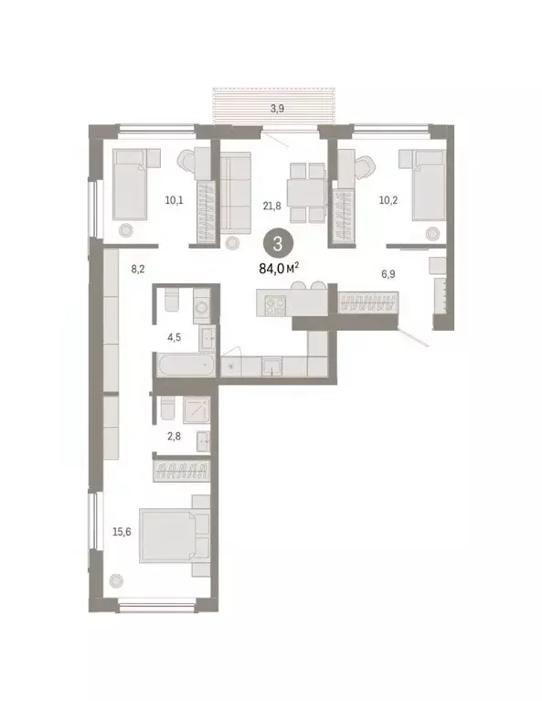 3-к кв. Омская область, Омск  (83.98 м) - Фото 2