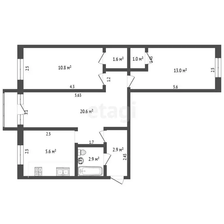 3-комнатная квартира: Альметьевск, улица Шевченко, 70 (62 м) - Фото 1
