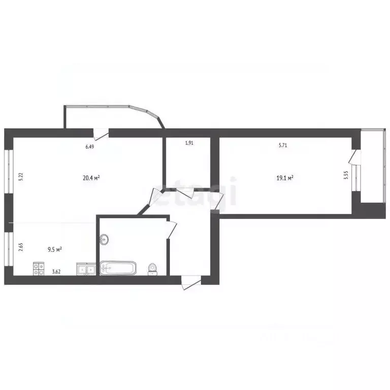 2-к кв. Архангельская область, Архангельск ул. Попова, 34 (68.2 м) - Фото 2