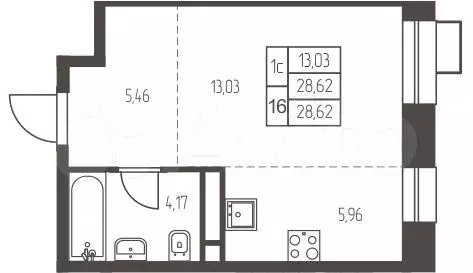 Квартира-студия, 28,6 м, 11/12 эт. - Фото 0