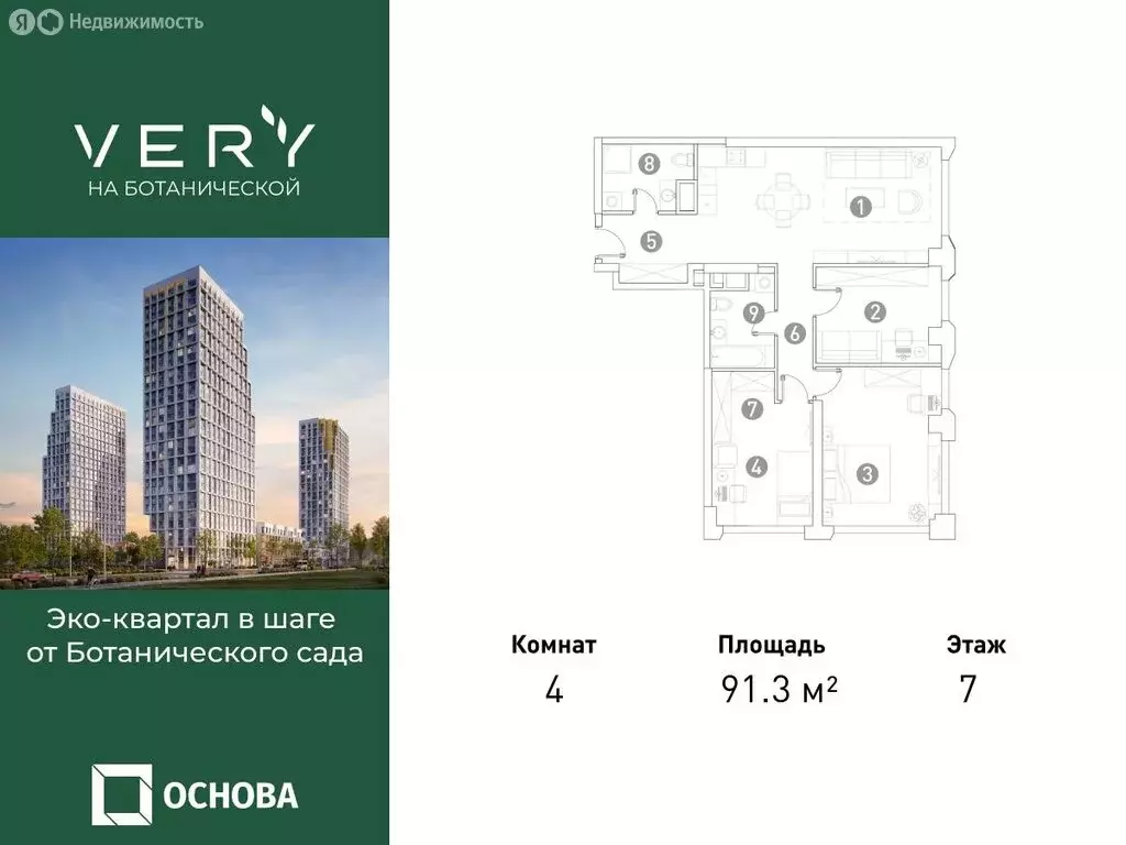 4-комнатная квартира: Москва, жилой комплекс Вери (91.3 м) - Фото 0