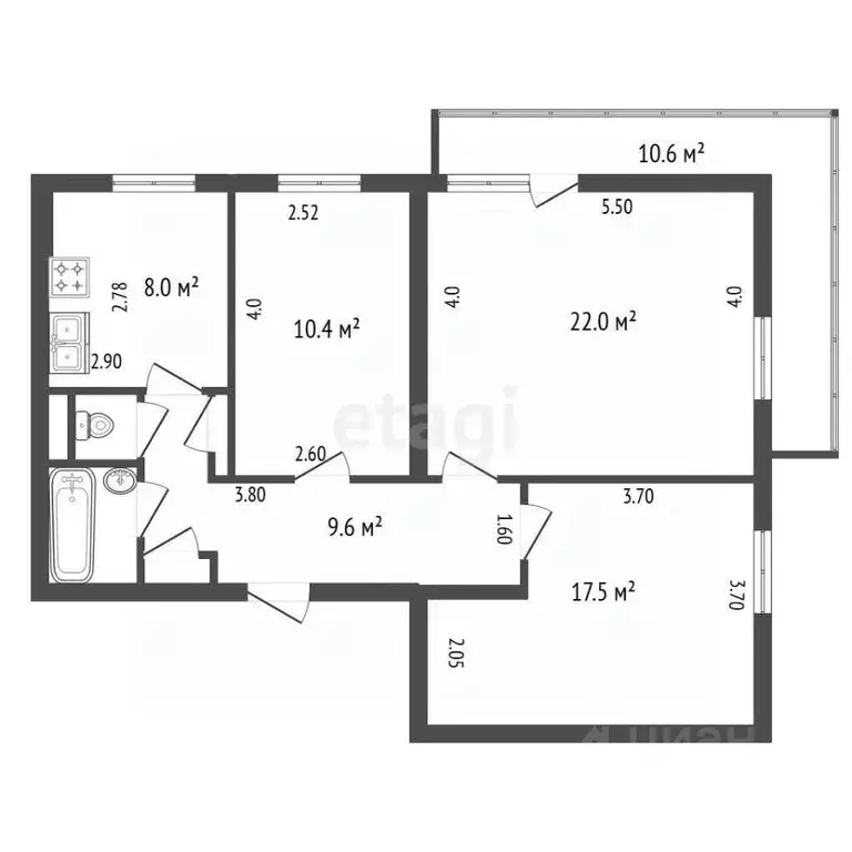 3-к кв. Санкт-Петербург ул. Турку, 20К1 (72.4 м) - Фото 2