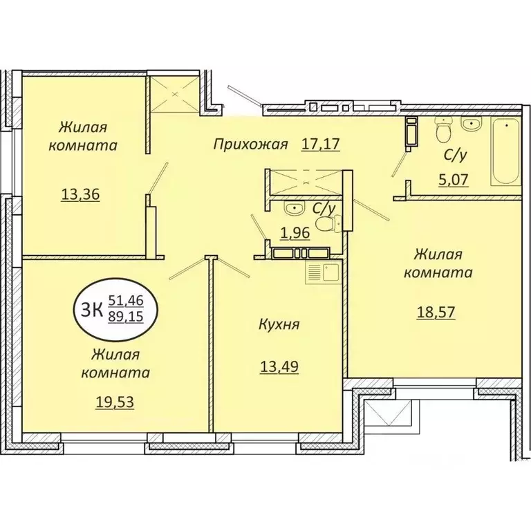 3-к кв. Новосибирская область, Новосибирск  (89.15 м) - Фото 0