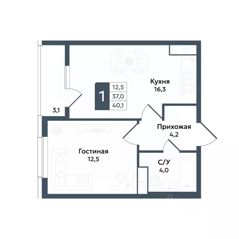 1-к кв. Ставропольский край, Ставрополь ул. Андрея Голуба, 11Б (40.1 ... - Фото 1