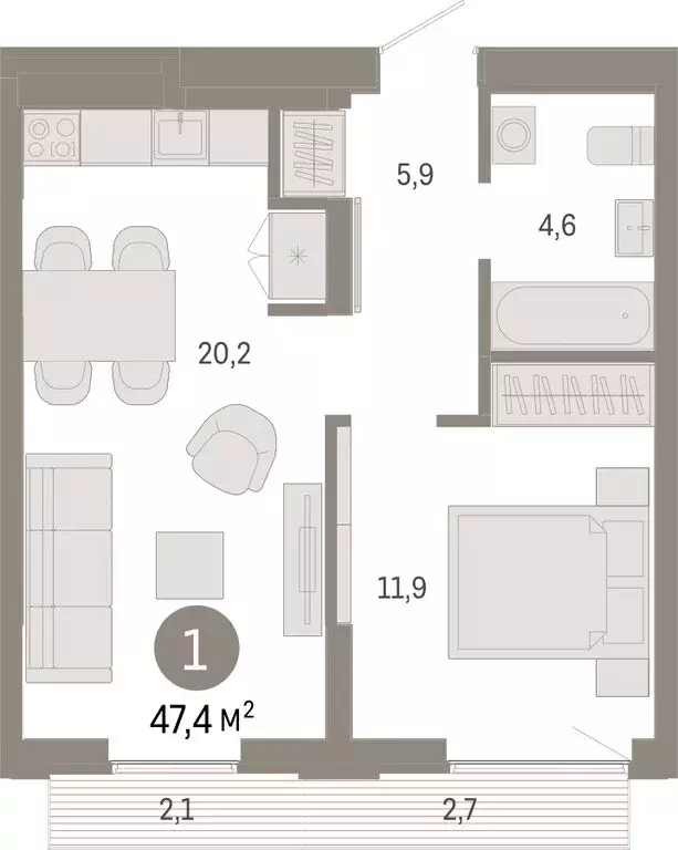 1-комнатная квартира: Екатеринбург, улица Гастелло, 19А (47.4 м) - Фото 0