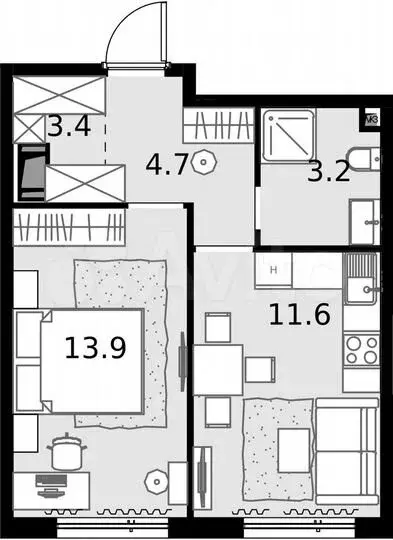 1-к. квартира, 36,8м, 13/28эт. - Фото 0