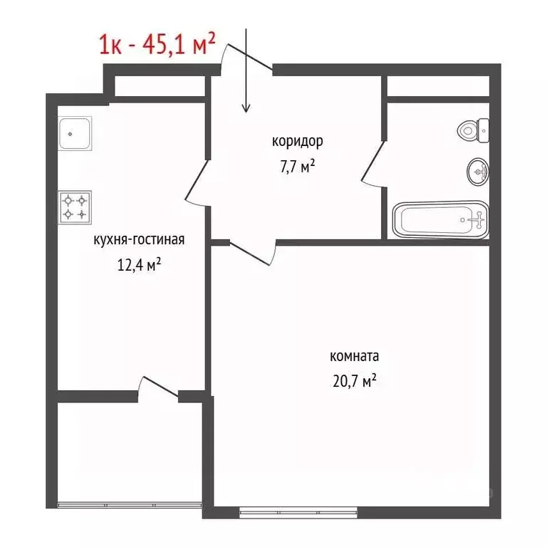 1-к кв. Свердловская область, Екатеринбург ул. Пехотинцев, 3к4 (45.1 ... - Фото 1