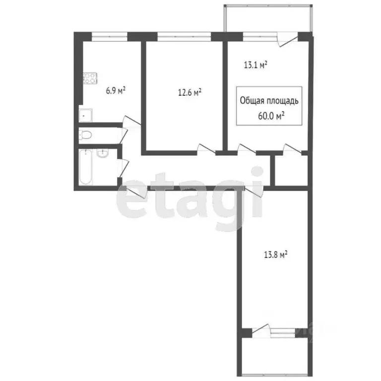 3-к кв. Новосибирская область, Искитим Южный мкр, 39 (58.2 м) - Фото 1