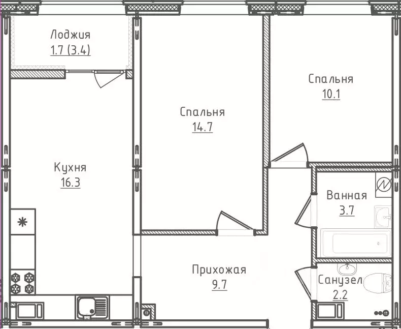 2-к кв. Новгородская область, Великий Новгород ул. Королева, 13 (58.4 ... - Фото 1
