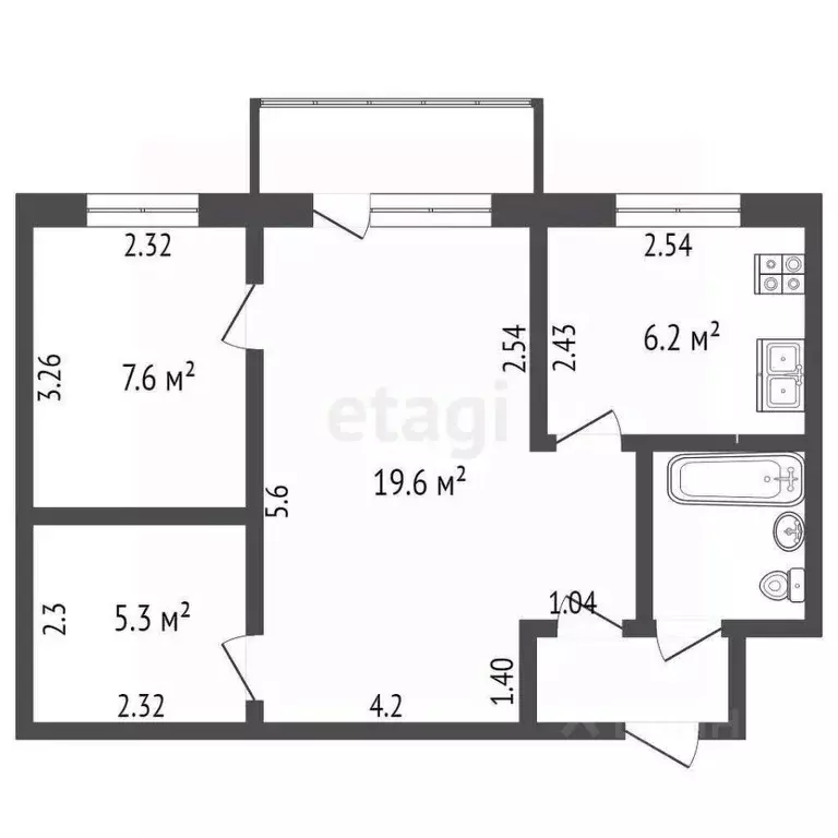 2-к кв. Калужская область, Калуга Московская ул., 331 (44.0 м) - Фото 2