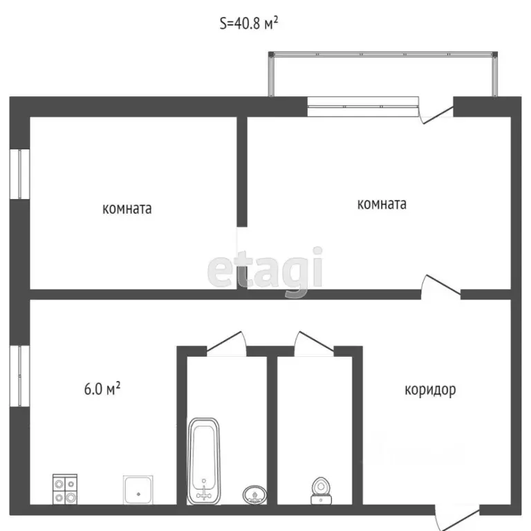 2-к кв. Ростовская область, Ростов-на-Дону Киргизская ул., 23а (40.3 ... - Фото 1