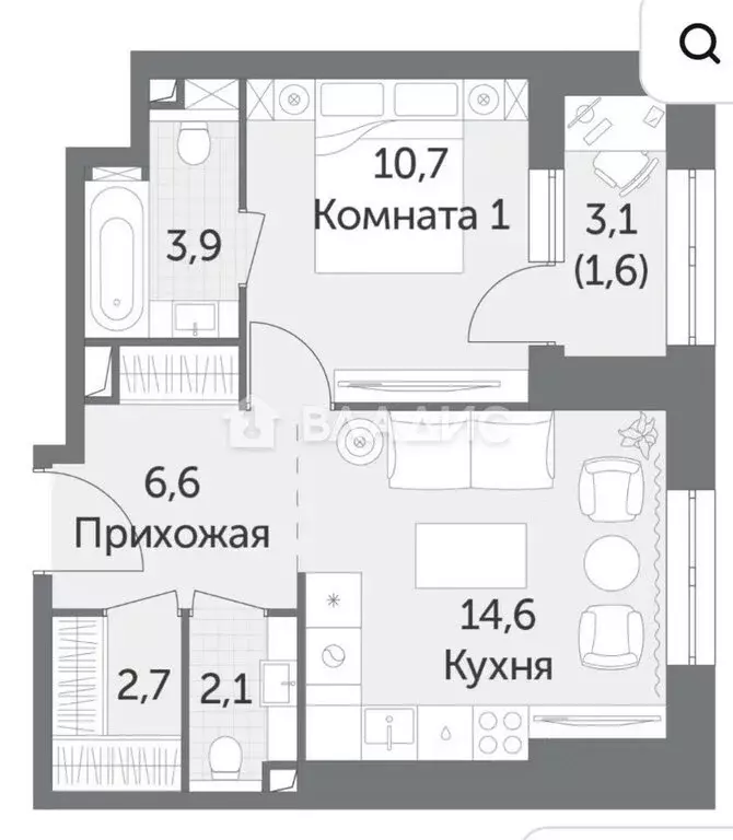 1-комнатная квартира: Москва, улица Вильгельма Пика, 1 (40.6 м) - Фото 1