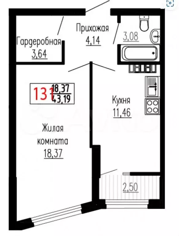 1-к. квартира, 43 м, 17/27 эт. - Фото 0