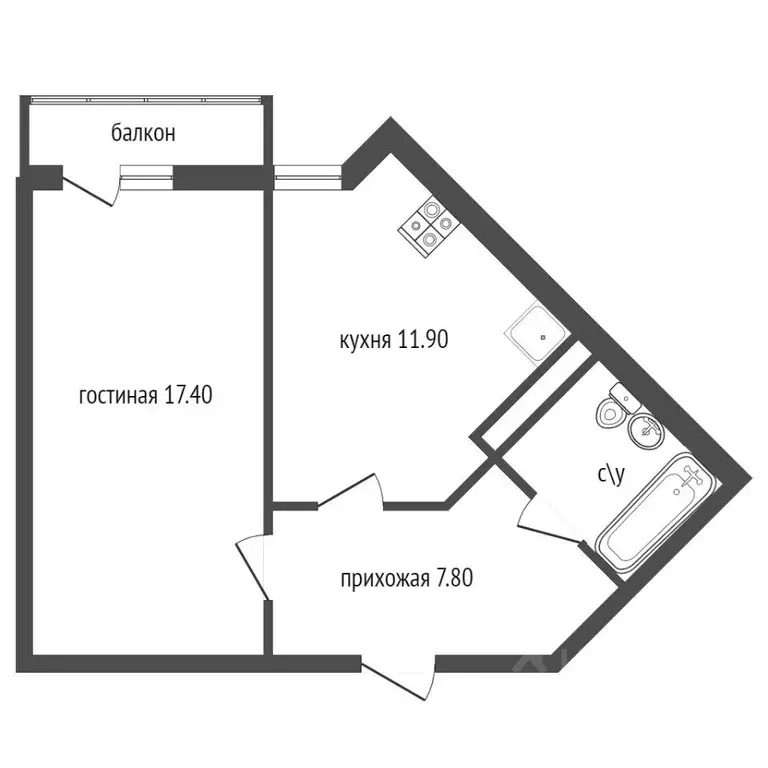 1-к кв. Санкт-Петербург пос. Шушары, просп. Новгородский, 6 (40.6 м) - Фото 2