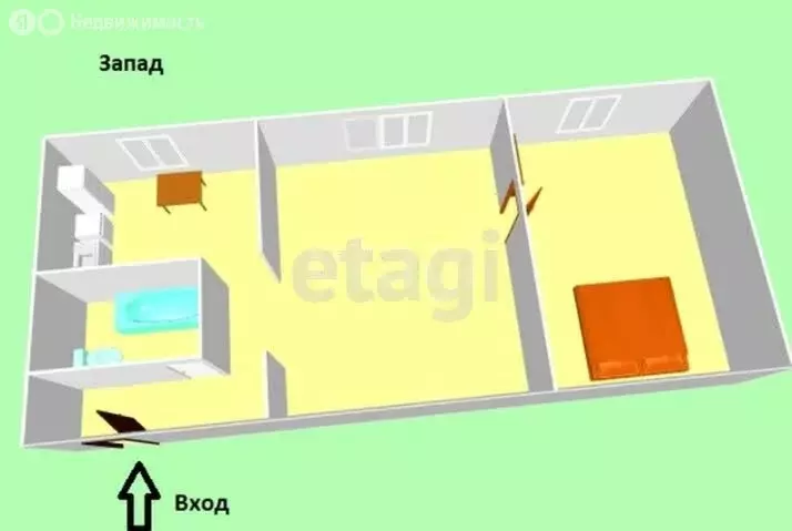 2-комнатная квартира: село Быков, Шахтёрская улица, 9 (41.9 м) - Фото 1