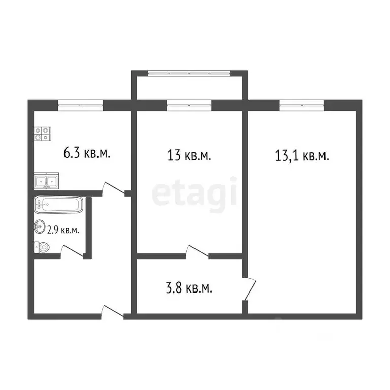 2-к кв. Ханты-Мансийский АО, Сургут ул. Энтузиастов, 39 (43.5 м) - Фото 1