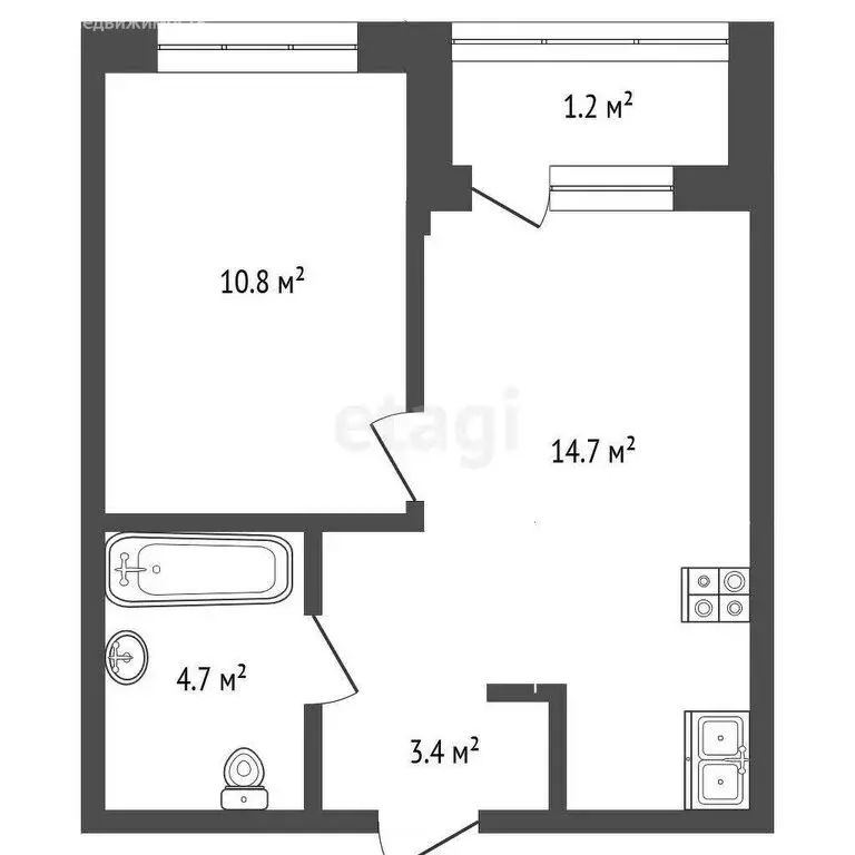 1-комнатная квартира: Тюмень, Полевая улица, 117к8 (33.2 м) - Фото 1
