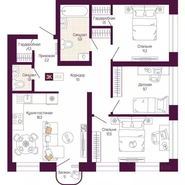 3-к кв. Нижегородская область, Нижний Новгород ул. Тургенева (75.8 м) - Фото 1